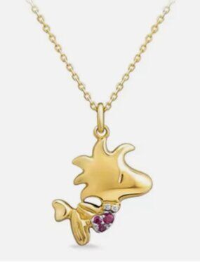 Snoopy Dog Woodstock Chick Pendant Charm Necklace w/ Chain Gold-Plated Jewelry